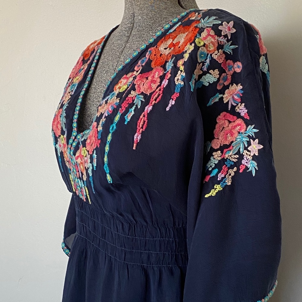 JOHNNY WAS XL EMBROIDERED CALF-LENGTH DRESS